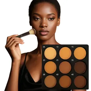 9-Color Contour & Concealer Palette (Medium-Dark Shades) – Buildable Soft Matte Makeup Finish, Waterproof & Sweatproof, Oil-Control Foundation & Eyeshadow. Creates Natural 3D Sculpted Looks for All Skin Types. Includes FREE Makeup Brush.