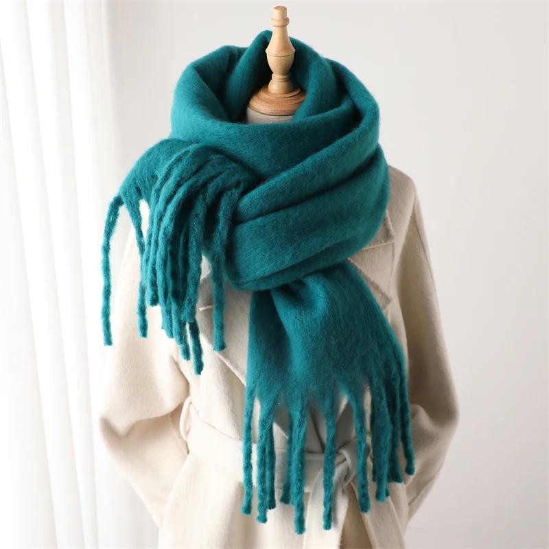 Winter Scarf for Women Containing Cashmere Warm Solid Pashmina Blanket Wraps Female Thick Soft Bufanda Big Tassel Shawl Long Poncho Echarpe