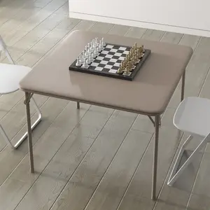 Water-Resistant PU Cushion & Metal Frame Folding Card Table – 34" Square, Portable & Collapsible Desk, Multi-Purpose for Office, Indoor/Outdoor, Camping, Parties, No Assembly, Grey
