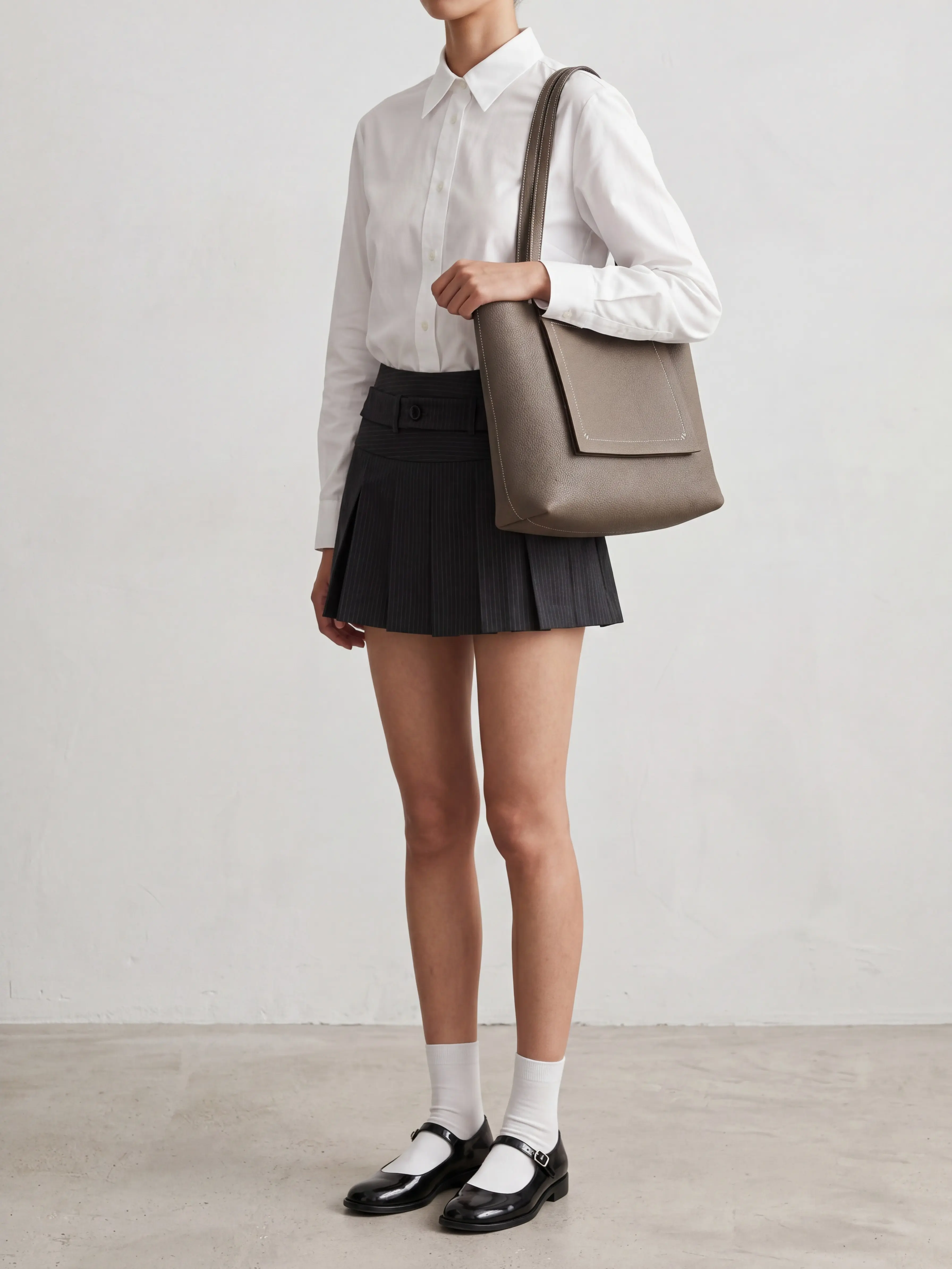 Pre-owned HERMÈS leather Tote Bags Hermes Cabasellier 31 Gray