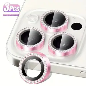 Pink Diamond-Inlaid Eagle Eye Lens Protector for iPhone 17/16/15/14/13/12/11 - Strong Adhesion, Split Design, Scratch-Resistant, Anti-Fog, Anti-Reflective, Scratch-Resistant Camera Lens Protector - Easy to Install, Beautiful - 3-Piece Set Accessories