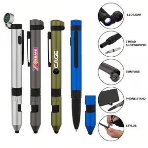 6-In-1 Multi-Purpose Tool Pen Compass Outdoor Emergency Survival Kit, Portable Writing & Drawing Pen for Hiking Camping Adventures