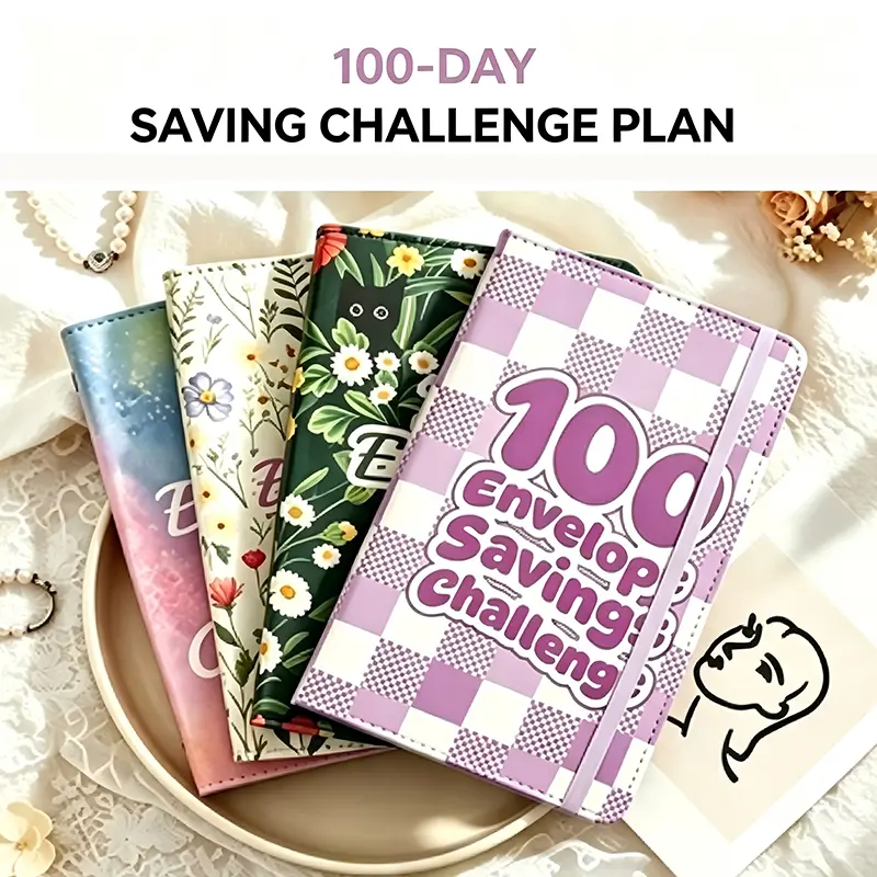 GOFAVE Floral Print Ring-Bound Budget Binder Set - 100 Mini Money-Saving Challenge Coin Envelopes, $5,050 Savings Goal, Budget Planner, Storage Pouch, Monthly Bill Organizer Clip, Card Sleeves, Women's Wallet