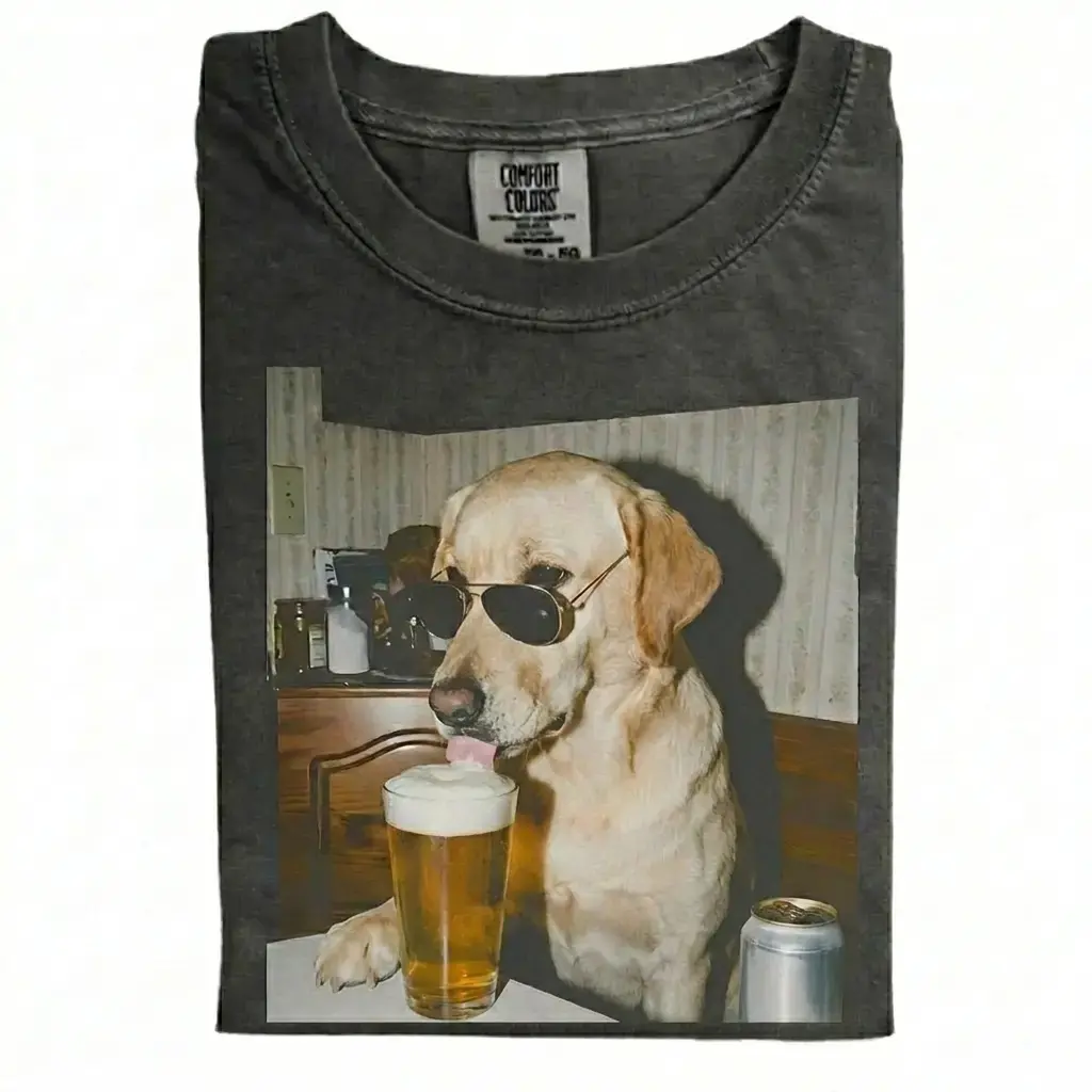 Comfort Colors 50+ Dog Breeds Available Drinking Beer Shirt, Vintage 90s Funny Edgy Dog Meme Tee, Unisex Fit Design, Casual Streetwear, Gift for Dog Lovers- Hnh Design Apperal
