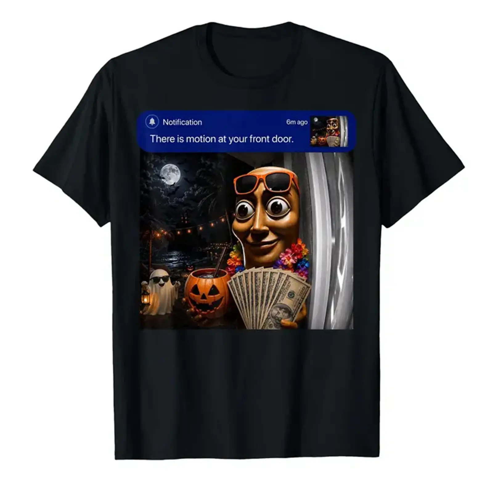 Halloween There Is Motion At Your Front Door Pumpkin Ghost Viral Meme Funny Graphic T-Shirt