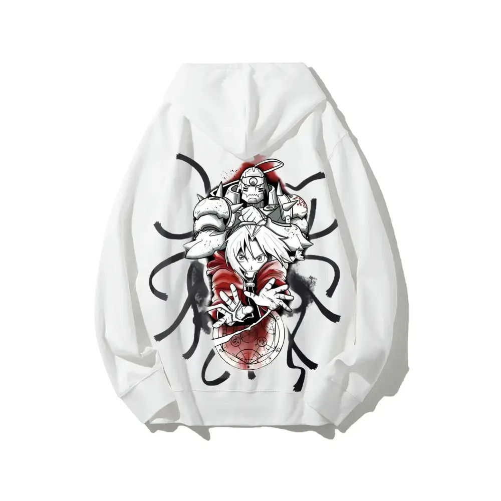 `Fullmetal Alchemist Hoodie, Edward & Alphonse Elric True Eyes Blood Seal of Flamel Graphic, Cotton Blend Vintage Unisex Anime Streetwear Pullover, Fall Winter Daily Casual Sweatshirt for FMA Fans`