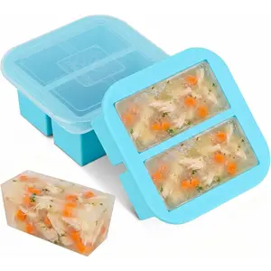 Freezer Tray with Lid 2 Pack  Freezer Molds  Tray Makes 4  1 Cup Portions Soup Cubes Meal Prep Containers- Oven & Dishwasher Safe