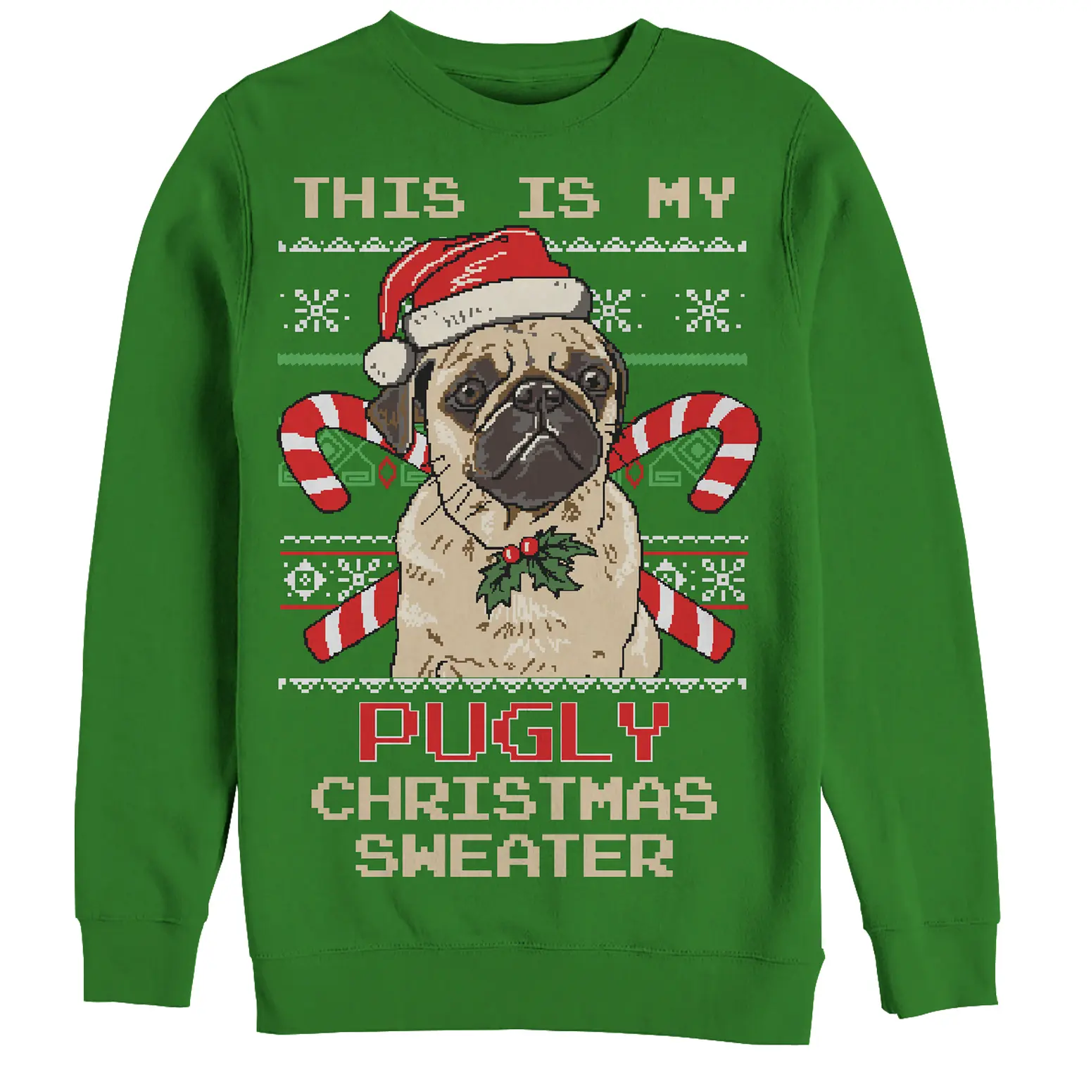 Men's Lost Gods Ugly Christmas Pug & Candy Canes Sweatshirt