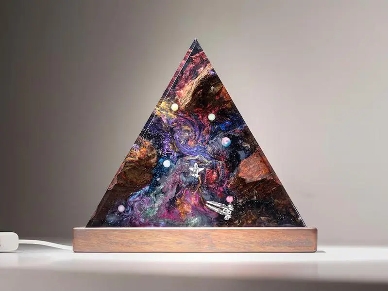 Interstellar Deep Space Diorama, Handcrafted Galaxy Spacecraft Ornament, Wood Resin Art Figurine, Aesthetic Sci-Fi Room Desk Decor