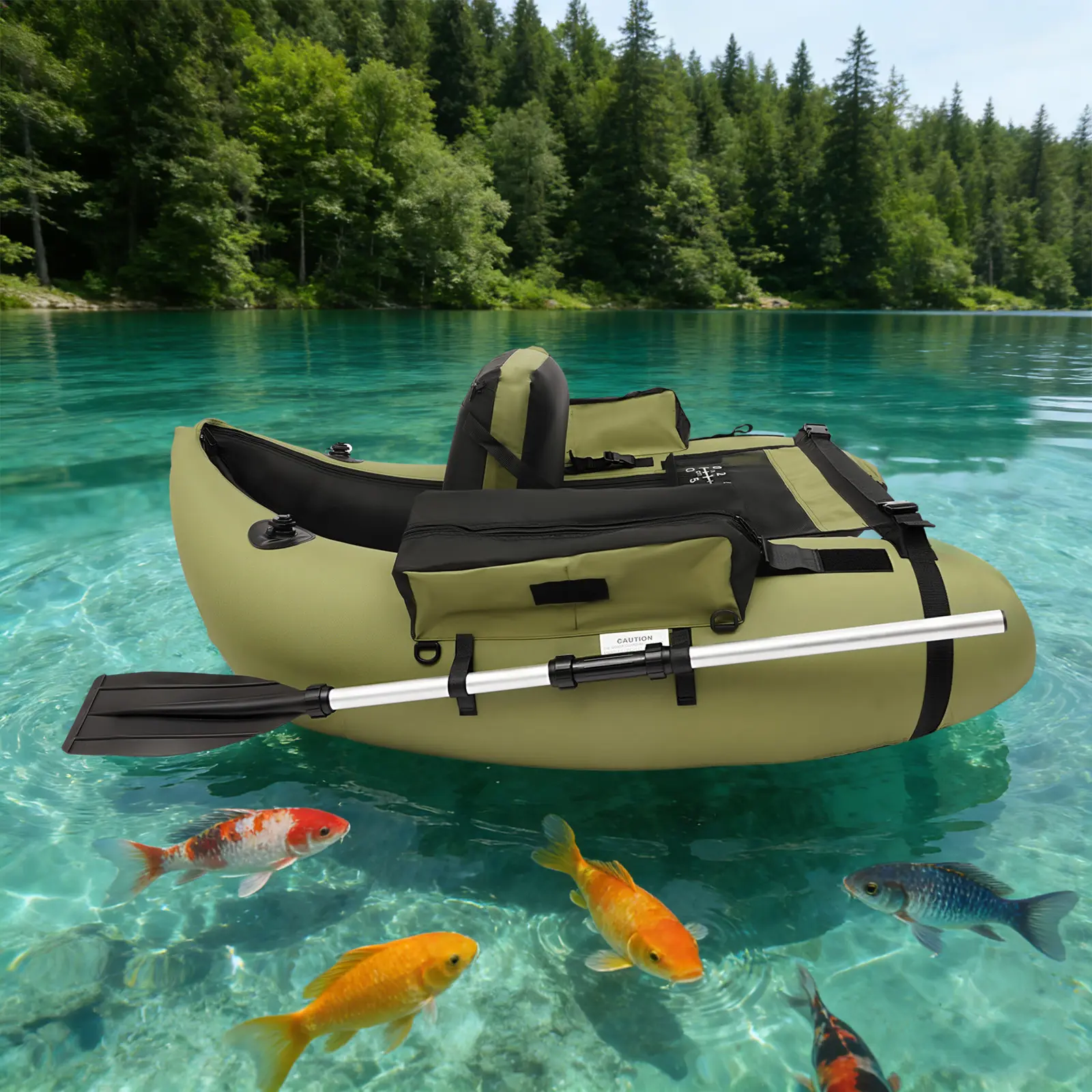 CNCEST Outdoor Inflatable Kayak - Multi-Purpose Water Boat with Adjustable Backrest, Oars, 286lbs Capacity, Portable Pontoon Accessories, Fishing Stuff for Lakes, Rivers