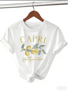 Women's Lemon Pattern Round Neck T-Shirt