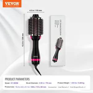 VEVOR Hair Blow Dryer Brush, 4 in 1 Ionic Hair Dryer Styler and Volumizer with Electroplated Titanium 2.95 Ceramic Coating Oval Barrel, 3-Temp Hot Air Styling Brush for Drying Straightening Curling