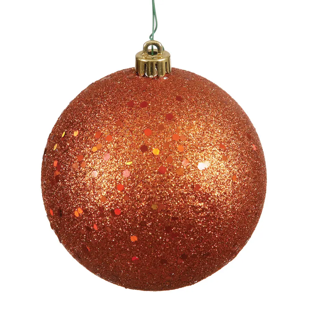 212 MAIN 6 in. Burnish Orange Sequin Plastic Round Colored Balls Christmas Decorations, Drilled Hole, 4 Pieces per Bag, Modern Hanging Home Supplies, Festive Holiday Ornaments