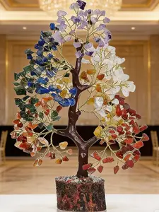 1piece Natural Crystal Gemstone Chakra Money Tree with Wooden Base, Decorative Ornament for Home, Office & Living Room, Unique Craft Gift