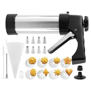 Stainless Steel Churro Maker Machine with 8 Discs Nozzles and 8 Piping Tips Cleaning Brush & Filling Piping Bag,Maquina Para Hacer Churro Cookie Press