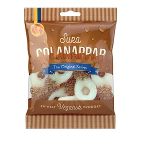 Sweden's Sour Cola Pacificers Original 80 Grams Vegan Soft Foam Bonbon Chewy Packers with Tangy Sour Sugar Coating & Fruity Snack