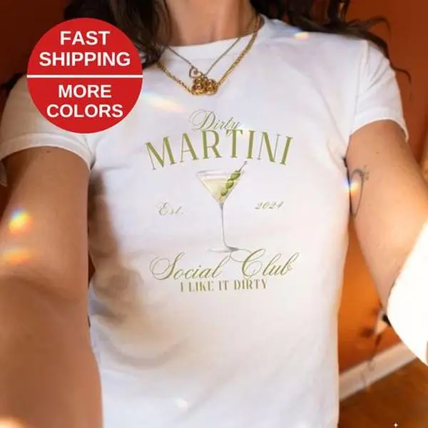 Dirty Martini Social Club Baby Tee, Martini I Like It Dirty Shirt, Cocktails Tee, Y2K Graphic Baby Tee, Vintage 90s Aesthetic Tee, Soft Girl Era Shirt, Clean Girl Baby Tee, Fitted Top For Girl Women, Girlfriend Gift, Gift For Her, Birthday Gift For Friend