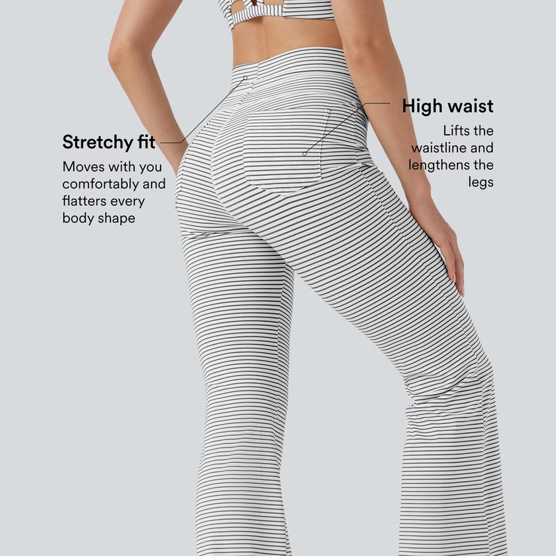 【Creator’s Pick】Halara High Waisted Drawstring Stripe Flare Yoga Pants with Pockets, Sweat-wicking Activewear