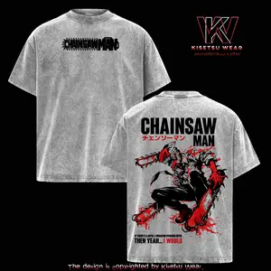 Chainsaw Man Anime T-Shirt – Vintage Washed Denji Devil Form Graphic Shirt, Oversized Soft Cotton Streetwear, Unisex Casual Apparel, Gift for Manga Fans