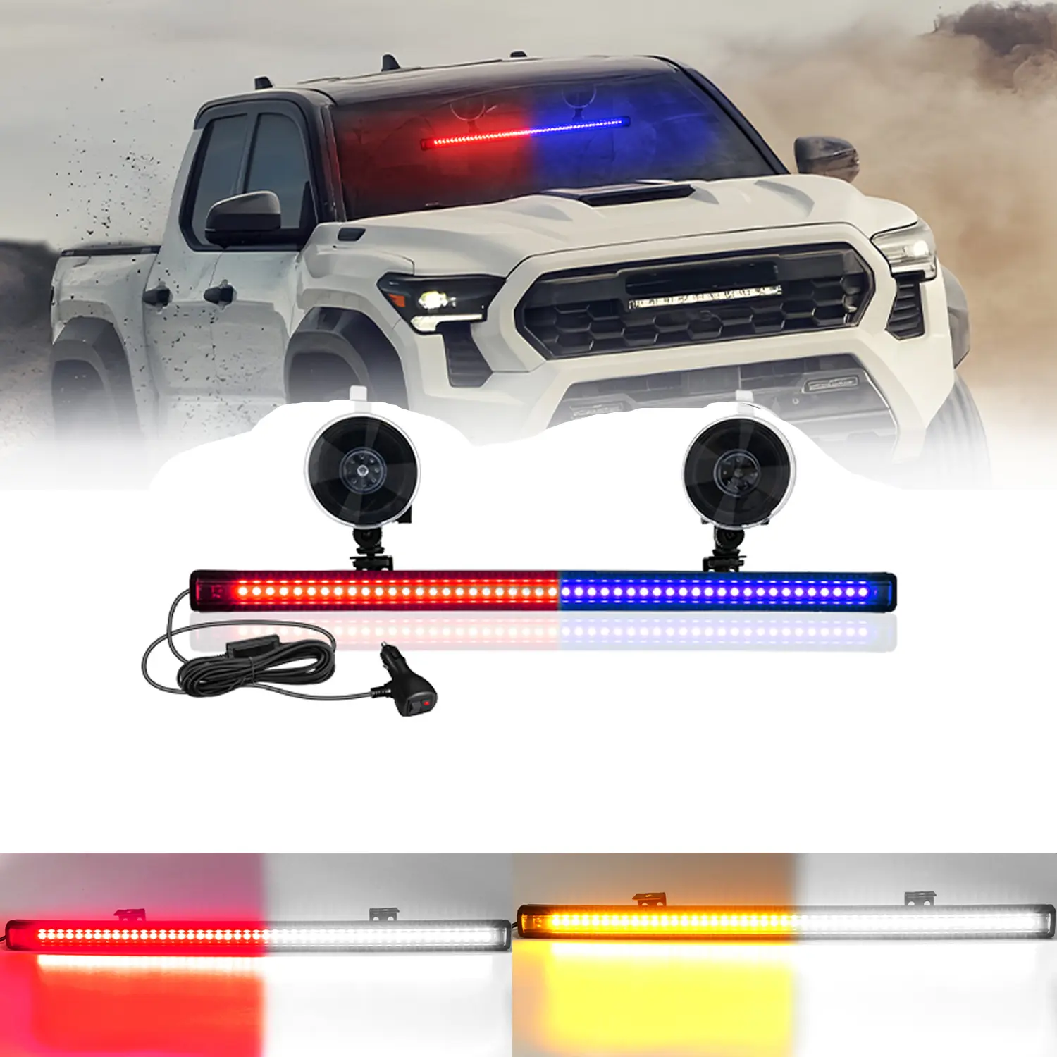 17-Inch Rectangular LED Strobe Light Bar (48 LEDs) - Auto Accessories Emergency Hazard Beacon, Red White Amber Traffic Alert Safety Flasher, Suction Cup Windshield Visor Light, Universal Fit for Car Truck