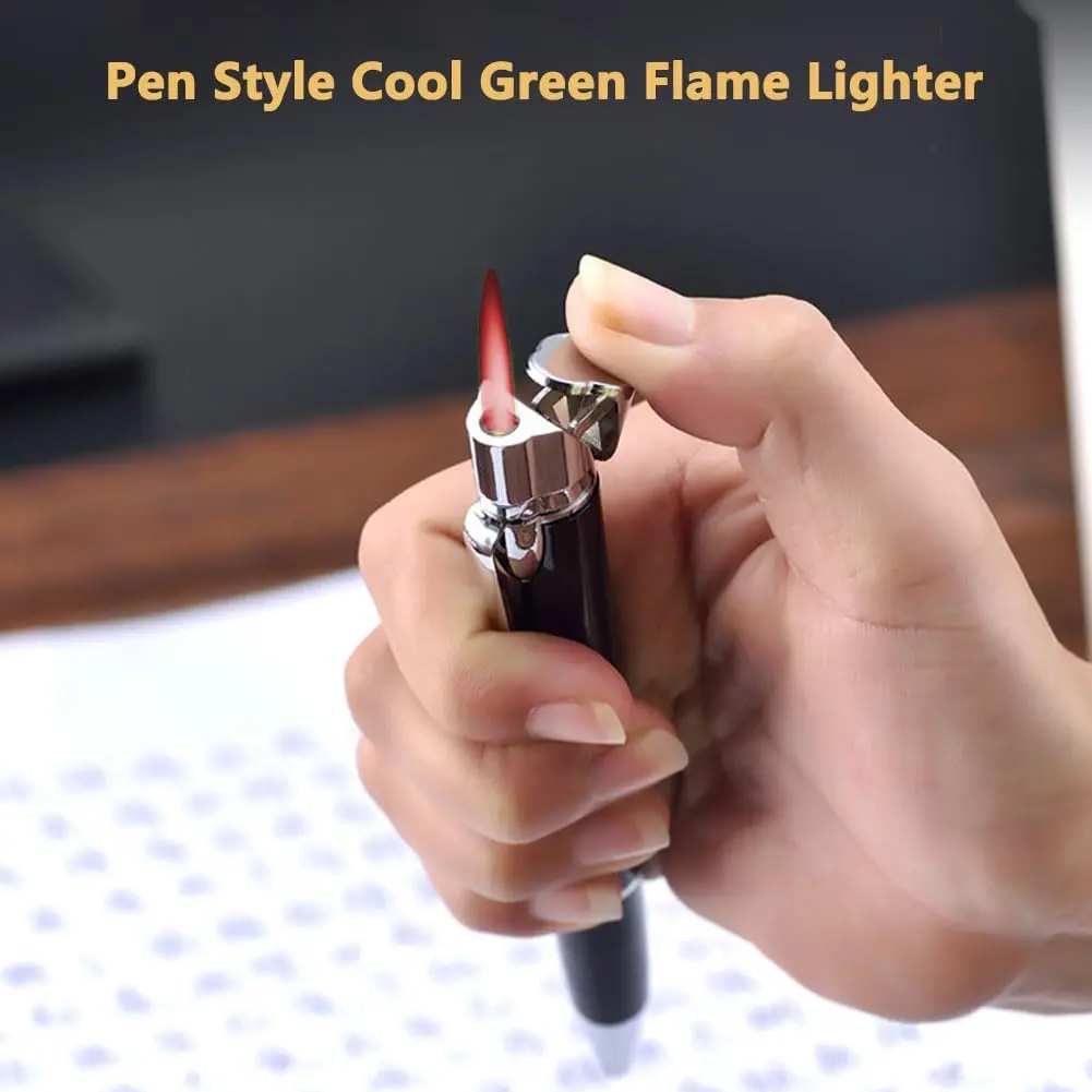 (No Butane) Creative Pen Shape Lighter,Derict Red Flame Windproof Lighter, Portable And Small, Adjustable Flame, Rechargeable, For Fireplace, Candle Lighting, Wedding, Cooking