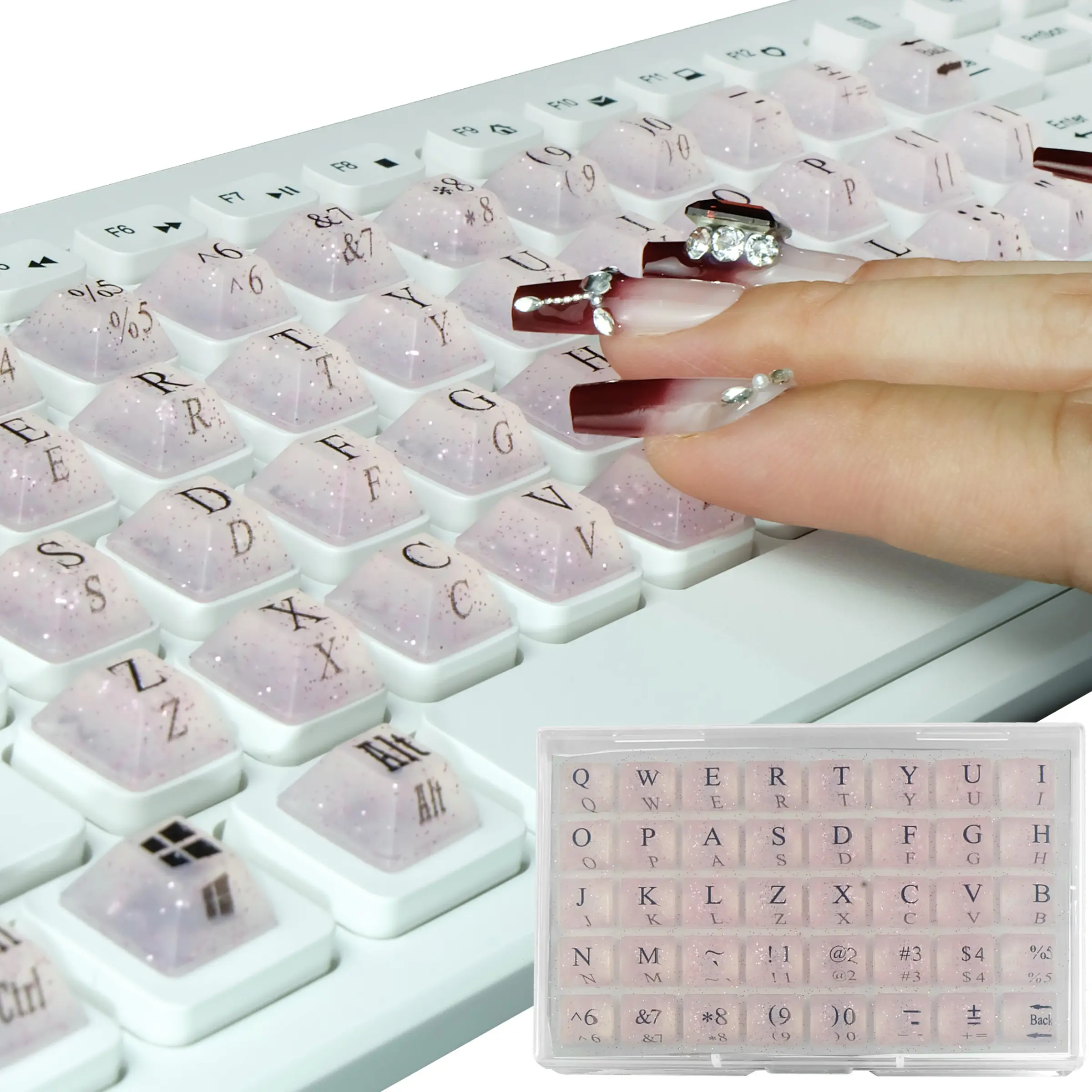 80 Pcs Keyboard Sticker for Long Nails Typing and Gaming, Symbolic and Alphanumeric Sticky Silicone Keyboard Round Caps for Keyboards and Laptop, Themed Keyboard Accessory