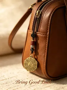 Bagua Tai Chi Protection Keychain, Spiritual Lucky Charm, Feng Shui Charm for Positive Energy, Vintage Brass Pendant, Handmade Braided Amulet