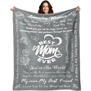 Mom Birthday Gifts - Moms Gifts from Daughter Son - Mothers Day Christmas Valentines Day Birthday Presents for Moms - Best Mother Ever Blankets - Presents for Mom Blanket 50"x60" Grey, Printed on One Side with a Plain White Back, Halloween Thanksgiving Ch