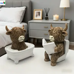 A Unique Highland Cow Home Decor Statue, Shaped Like a Toilet, Perfect for Office & Home Tabletop Decoration, Ideal Gift for Friends - No Electricity Needed