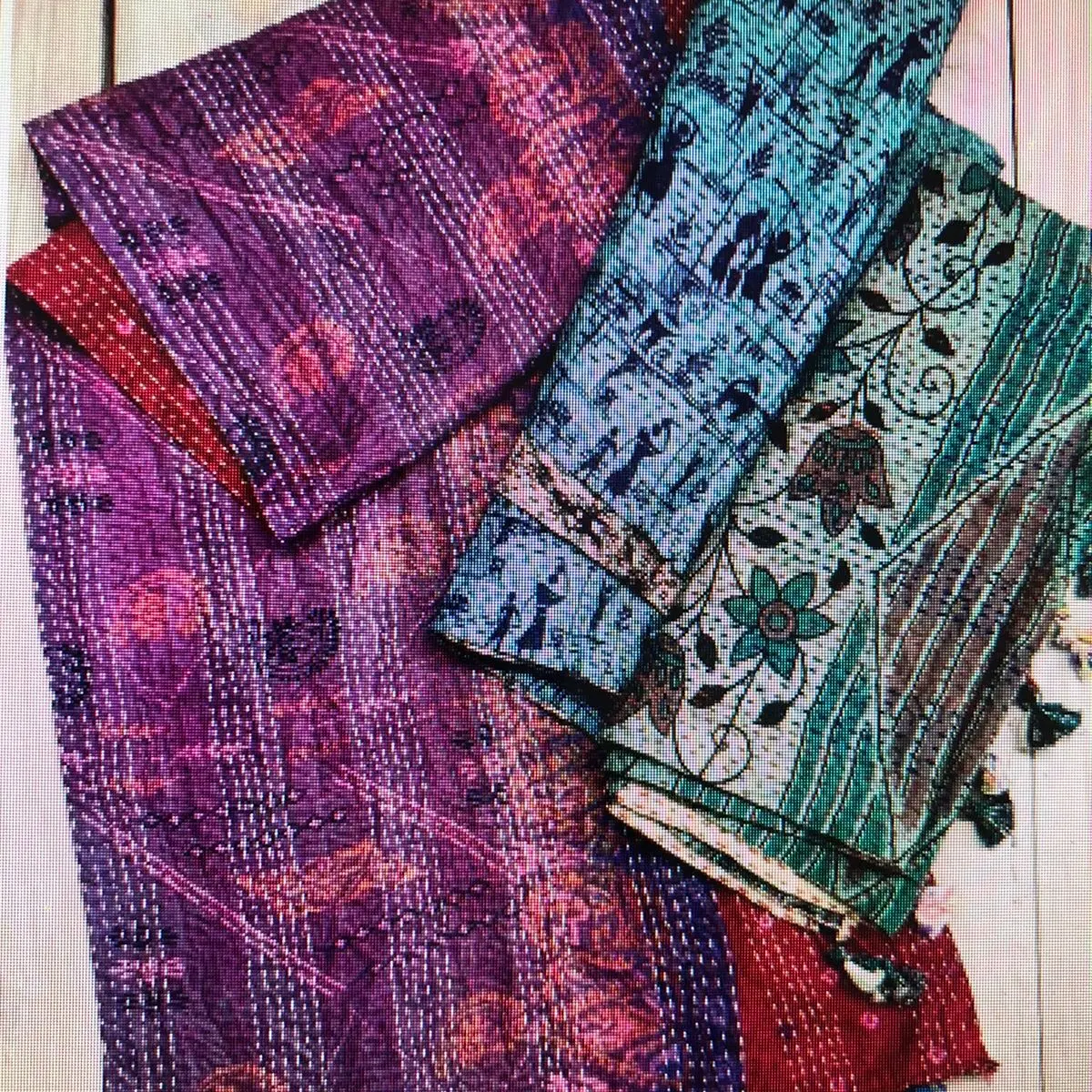 Kantha silk sari scarves