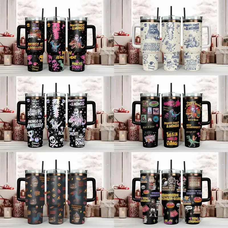 Dungeon Crawler Carl & Princess Donut Tumbler Collection - 'Mongo is Appalled!', 'This is an Outrage!' LitRPG Mugs with Handles & Straws - Perfect for SCC Fans, Book Lovers & Fantasy Enthusiasts