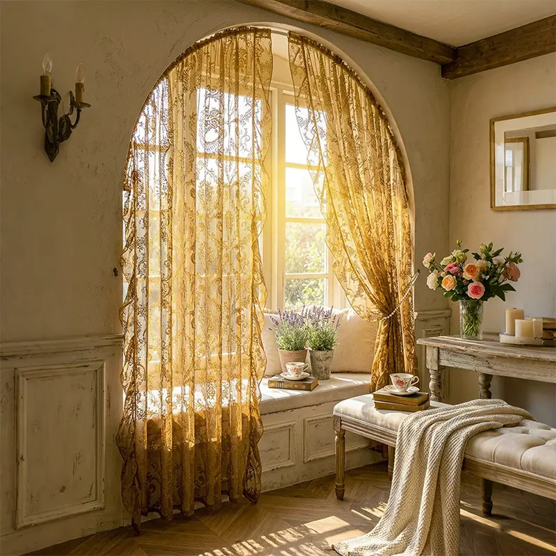 New French-style sheer curtains in princess style for a dreamy balcony, living room, study, dining room, white window sheer curtains, door curtains, and room dividers