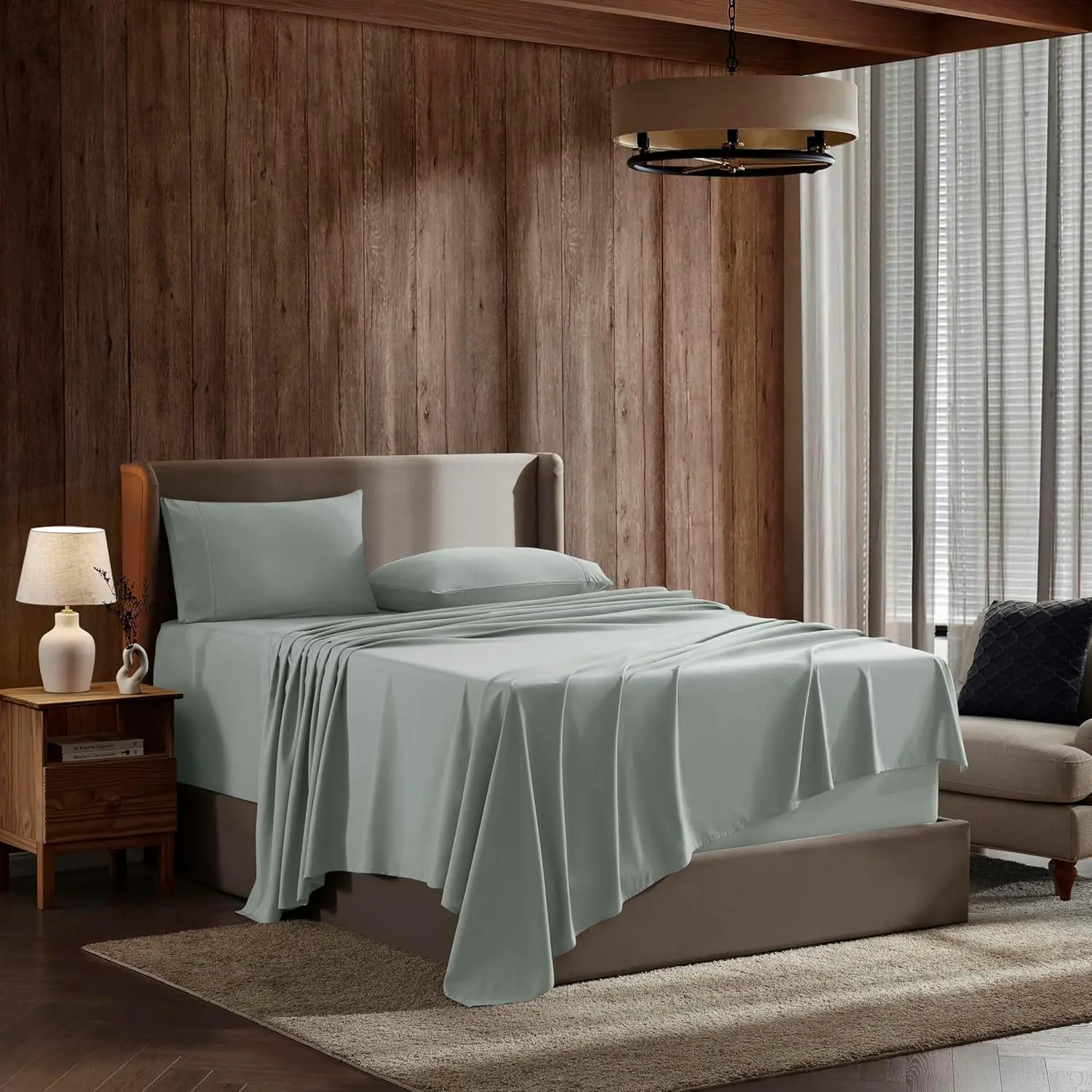 RV Short Queen Sheet- 4 Bed for RV Short Queen Size Bed, Deep Pocket,, Extra, and Cooling, Sage Green RV Short Queen Size