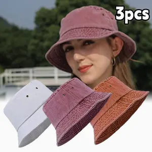3-Pack Unisex Cotton Bucket Hats, Wide Brim Sun Protection, Lightweight Knit Fisherman Caps for Outdoor Activities, Non-Stretch,
