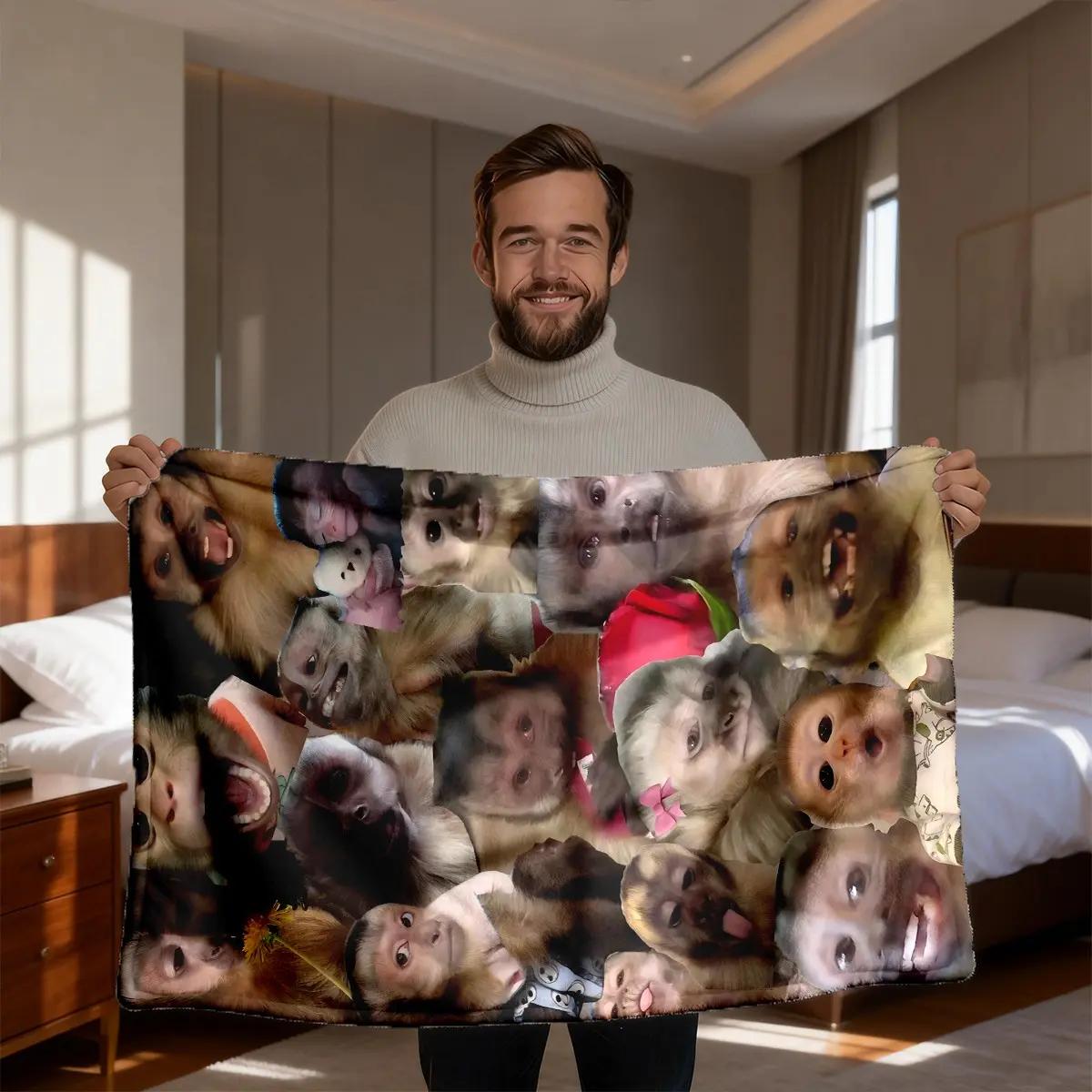 Global Picks Funny Monkey Party Blanket Flannel Fabric Soft Warm Anti-Wrinkle Easy Clean Perfect Gift for Fun Lovers Cozy Moments