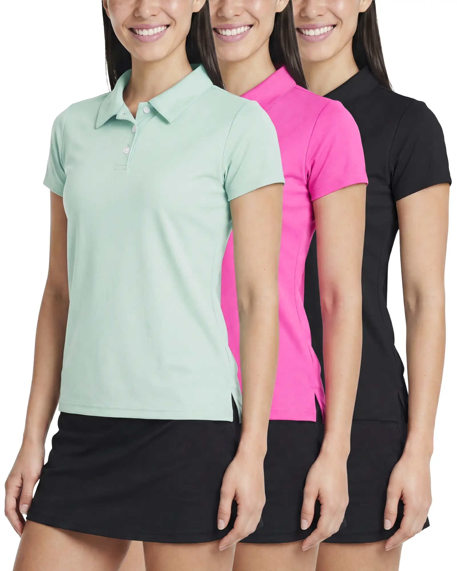 Real Essentials 3 Pack: Womens Short Sleeve Dry-Fit Performance Polo Shirt (Available in Plus)