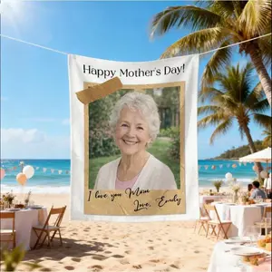 1pc Custom Happy Mother's Day Photo Backdrop Banner with Name/Text - Horizontal Wall Tapestry Suitable for Mom Brunch Party Decor, Welcome Sign,  Decoration, Mother's Day Celebration Event, Print