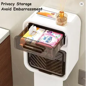 Toilet Paper Holder, Wall-Mounted Tissue Holder, Phone Tissue Storage Box, 2 IN1, Cosmetic Organizer, Bathroom Roll Paper Holder