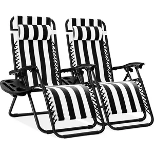 Best Choice Products Set of 2 Zero Gravity Lounge Chair Recliners for Patio, Pool w/ Cup Holder Tray