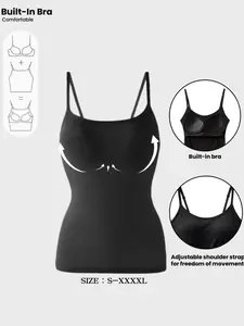 1/3-piece adjustable women's camisole top, Tank top, Underwear, sleeveless, with thin shoulder straps and built-in bra pads, sizes S-XXXXL, featuring soft, breathable, elastic material, suitable for sports or daily