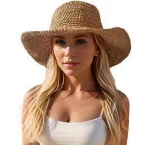 Floppy Big Beach Straw Hats for Women Foldable Summer Wide Brim Packable Sun Hat Womens Travel Straw Fedora Hat