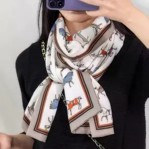Mulberry Silk 100% Long Scarf - Horses, 59”x6.7”, Ideal for Layering, Handbags, Hair Ties & Neck Accessories fashionable scarf