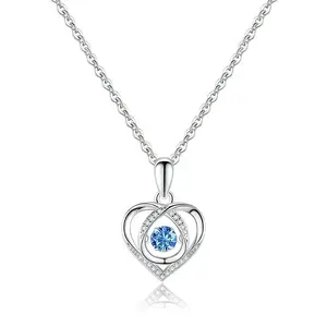 925 Sterling Silver Heart Pendant Necklace Blue Zirconia with 18in Chain Gift for Women