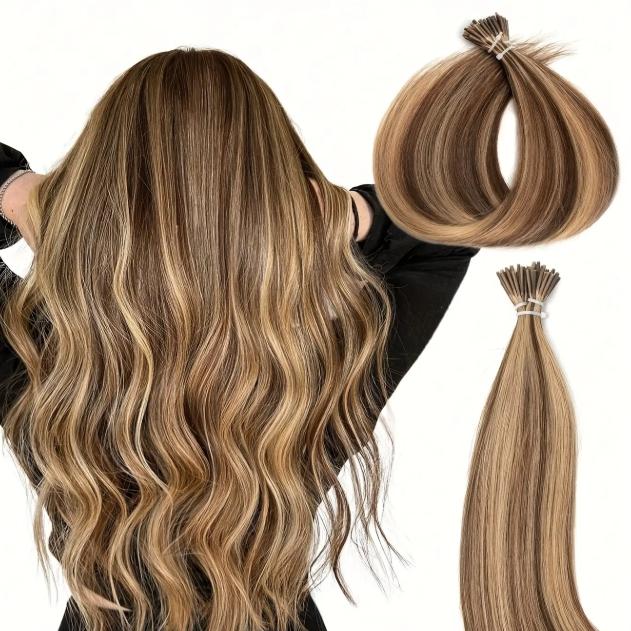 Luxurious Blonde I-Tip Human Hair Extensions 12-28 Inch 50pcs 30g/Pack 100% Remy Silky Straight Invisible Keratin Pre-Bonded No Tangle No Shedding Soft Natural Look For Daily Party Salon Use