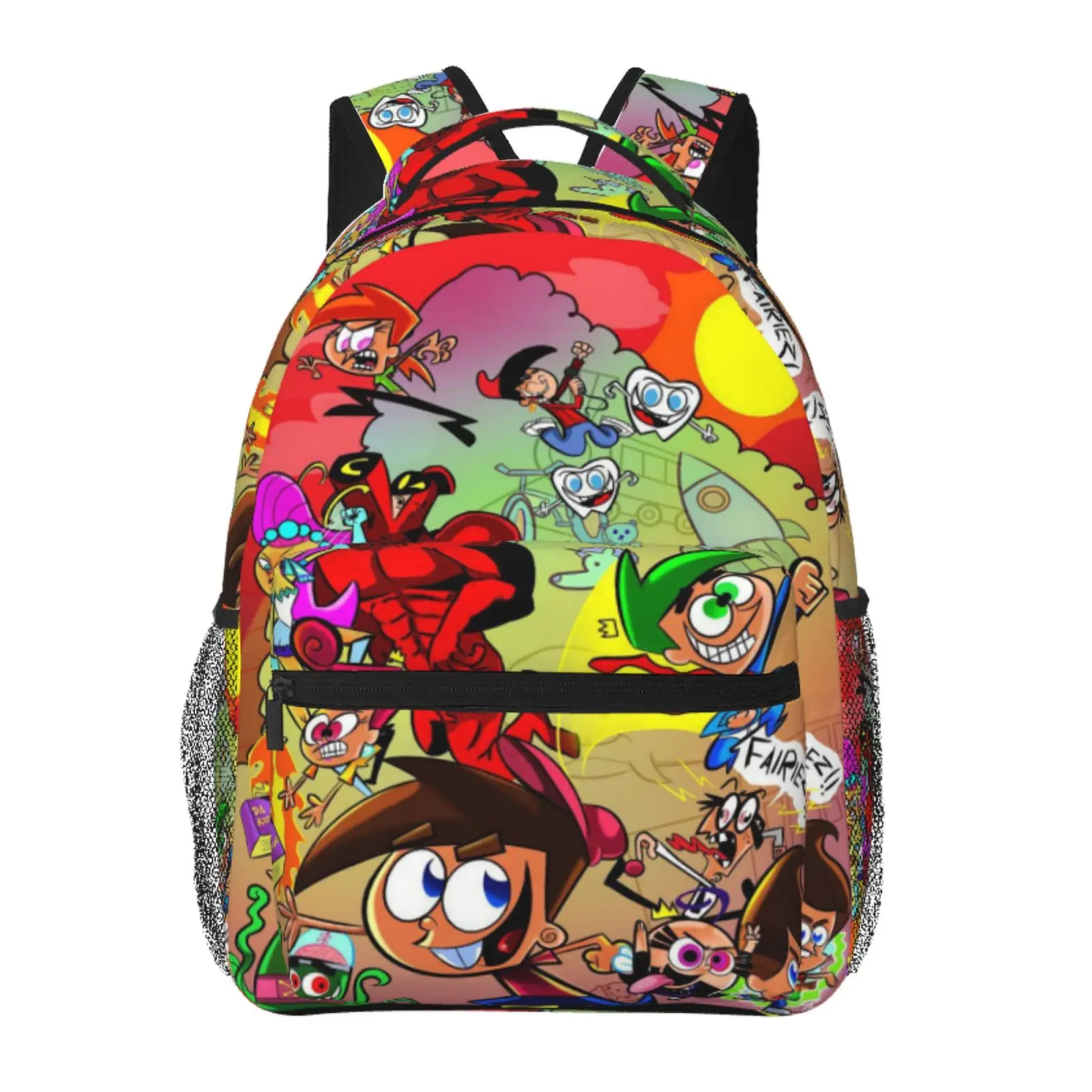 The Fairly OddParents All-Over Print Backpack Large Capacity The Fairly OddParents Outdoor Daypack for Hiking Field Trips Daily Commute, Cartoon Casual The Fairly OddParents Merch Laptop School Bag for Teens Adults & Gift Giving