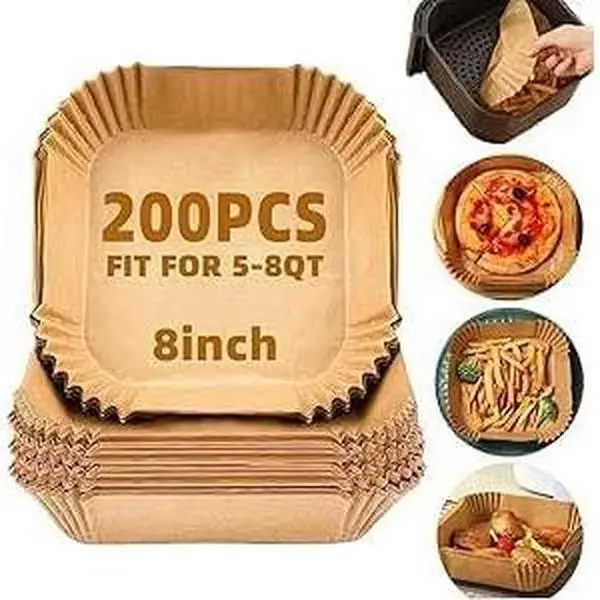 Disposable Air Fryer Liners, 200Pcs 8in Bisphenol A (BPA)-Free Non-Toxic Wooden Wood-Fiber Parchment Paper, Non-Stick Oil-Resistant Accessories for 5-8QT Air Fryers, Home Baking Supplies