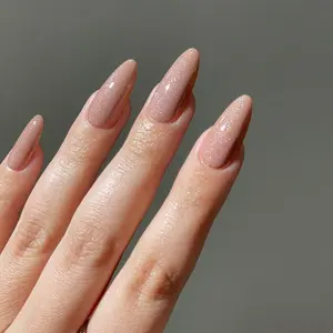 Almond Fake Nails, 24pcs/set French Tips Nails Glittering French Style Press on Nails with Nail File & Tape, Removable Nail Art Artificial Full Cover, Women Girls DIY Manicure