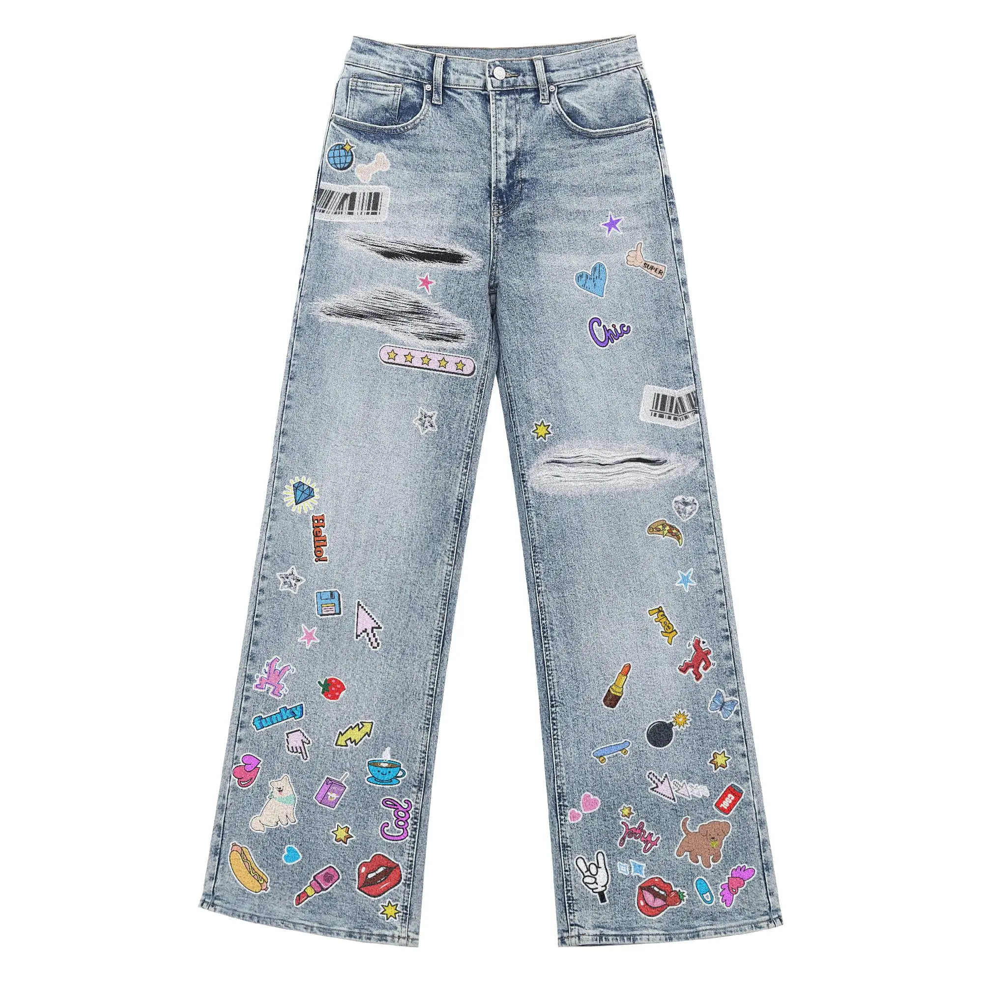 graphics design washed flare denim y2k