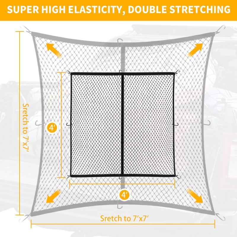 Highly Elastic Cargo Net, Simple Truck Bed Cargo Mesh Organizer, Ideal for ATV, SUV, UTV, Truck and Boat Use Furniture Camping Gear Compact Storage Stretchable