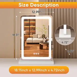 Dimmable LED Vanity Mirror with Touch Screen Control, 3 Color Modes Makeup Mirror for Perfect Lighting, Ideal for Desk or Dressing Table
